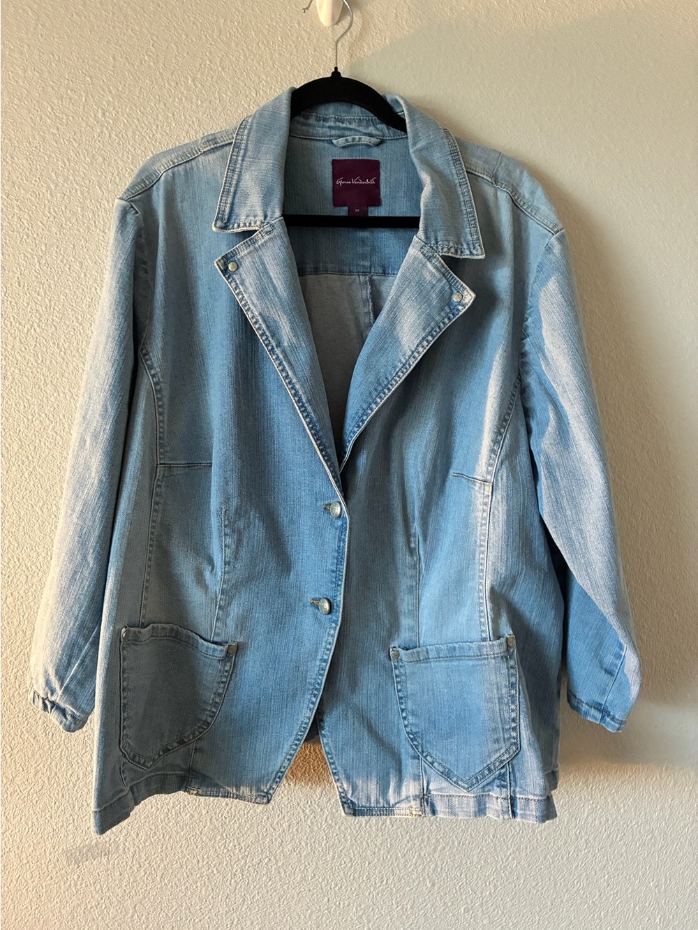 Gloria Vanderbilt Light Wash Blue Denim Jacket Blazer. Plus Size 2X